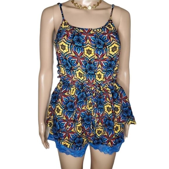 Love by Chesley blue yellow and brown mini romper - Picture 3 of 10
